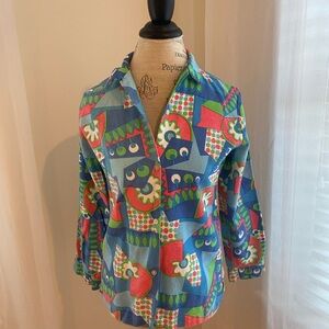 70s Colorful Vintage Shirt with Fun Patterns Pressed Cotton XS